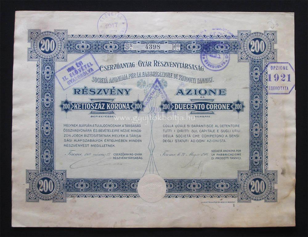 Cserzanyag-Gyr rszvny 200 korona 1916 Fiume /CRO/